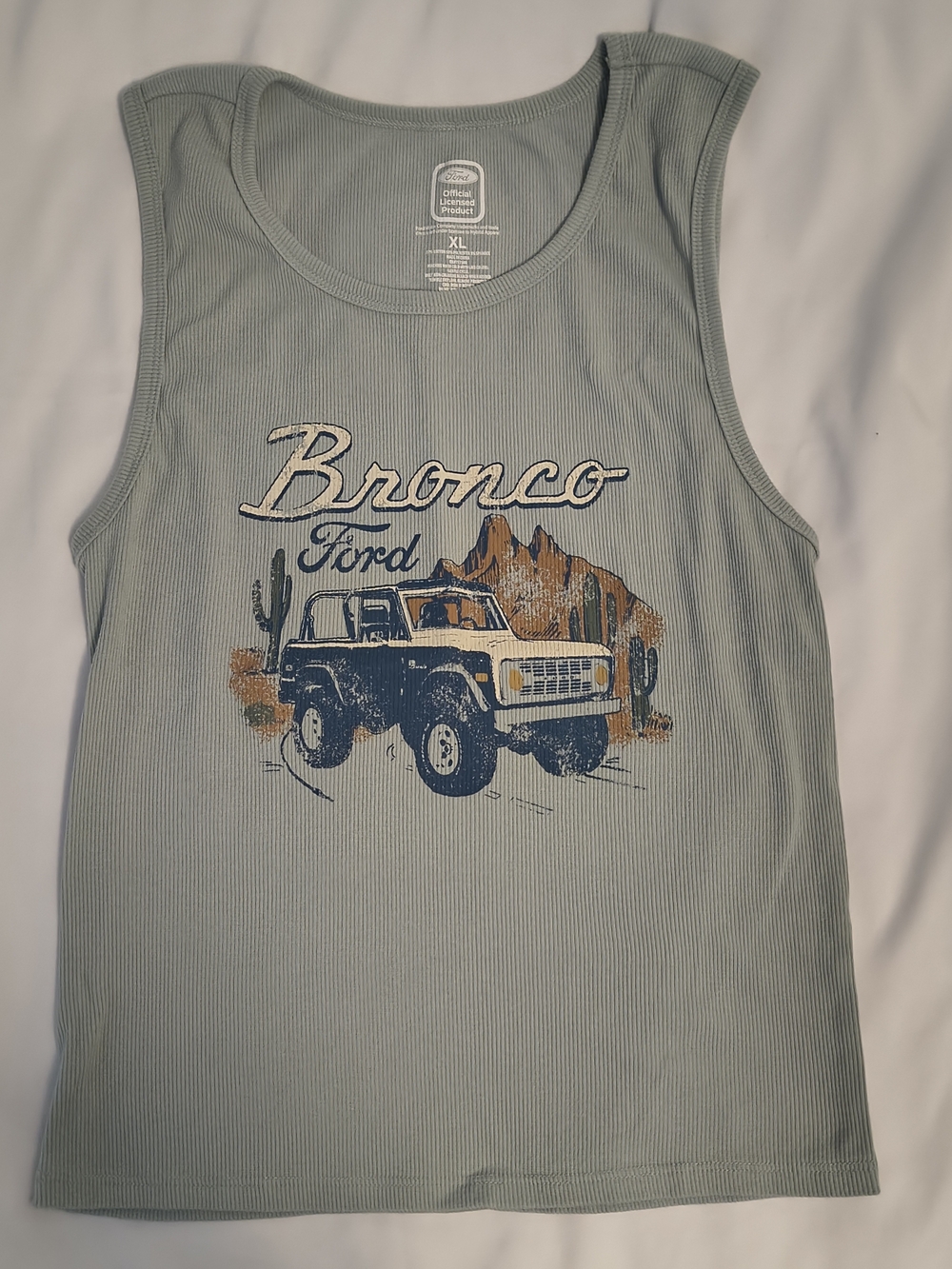 Ford Bronco Graphic Tank Top - Light Sage Green with Navy Print